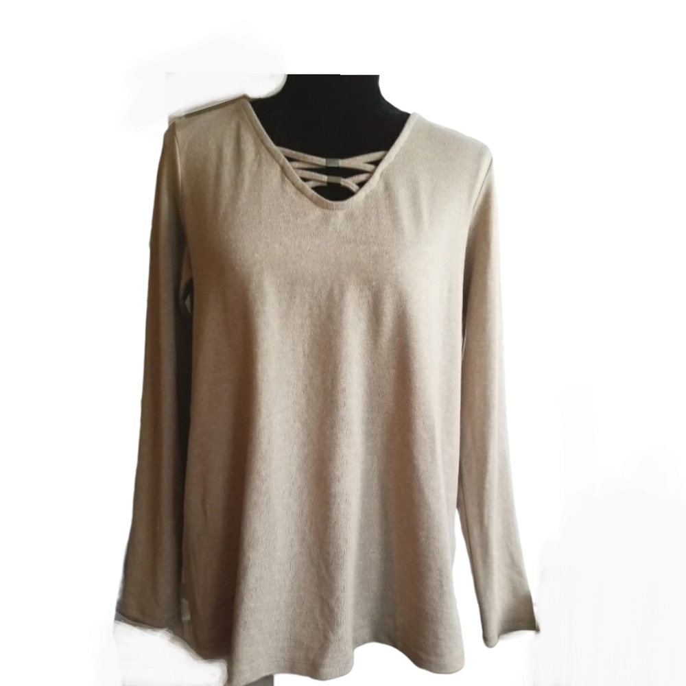 LILY MORGAN Tee Shirt Beige Cream Long Sleeve Size Large